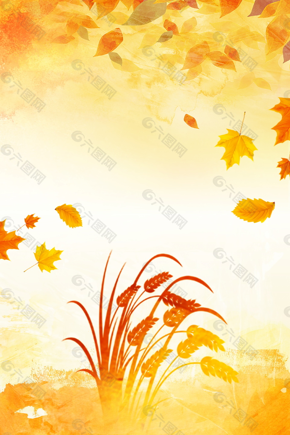 彩绘立秋节气枫叶麦穗背景