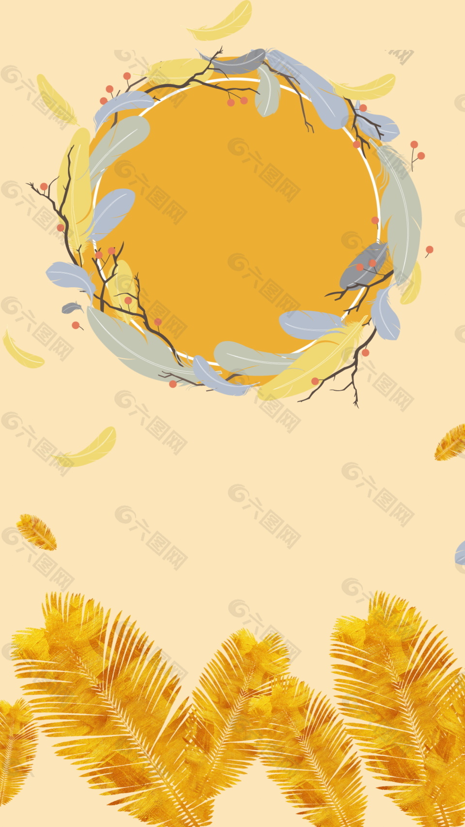 彩绘立秋节气树叶圆环背景