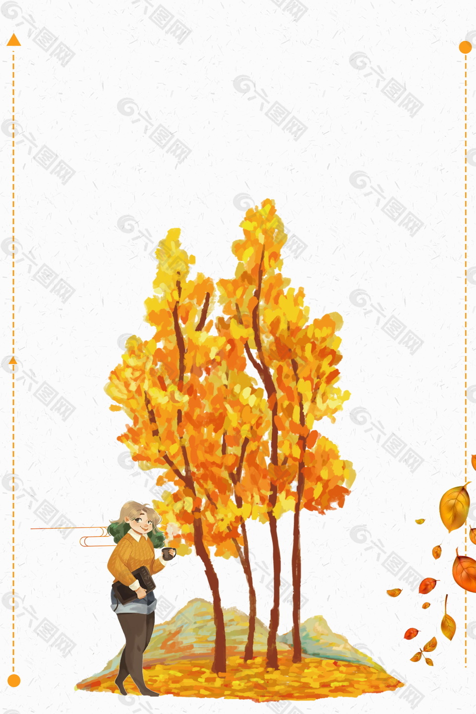 彩绘立秋节气大树落叶背景
