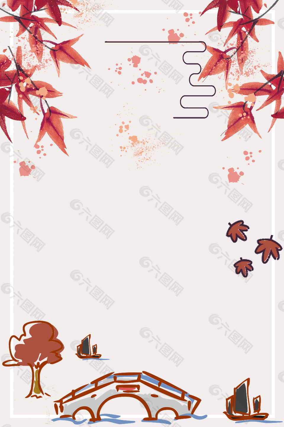 彩绘立秋主题枫叶背景
