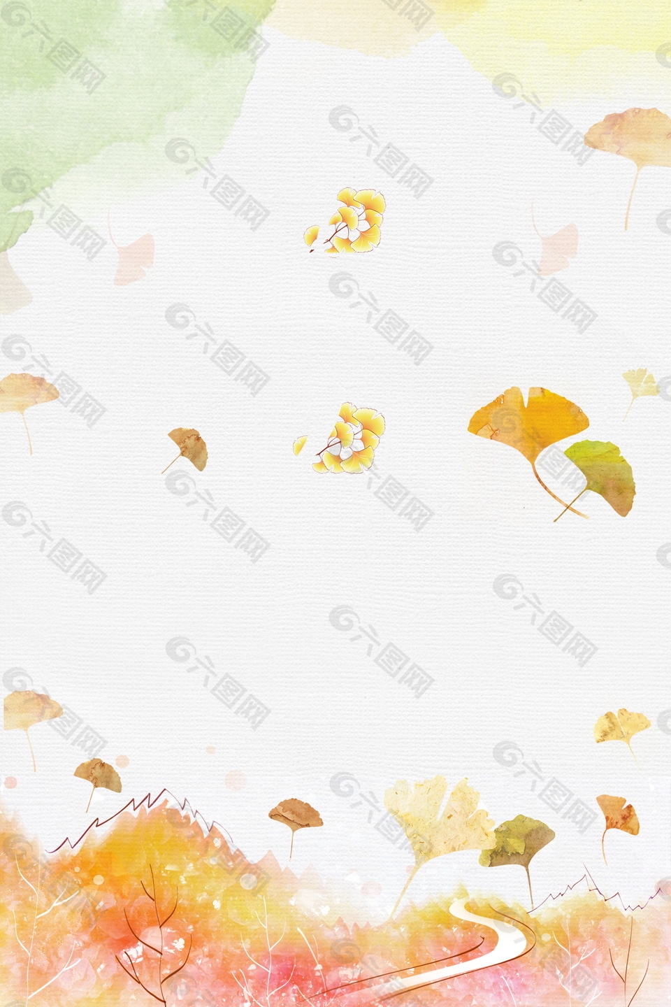 彩绘立秋主题银杏落叶背景