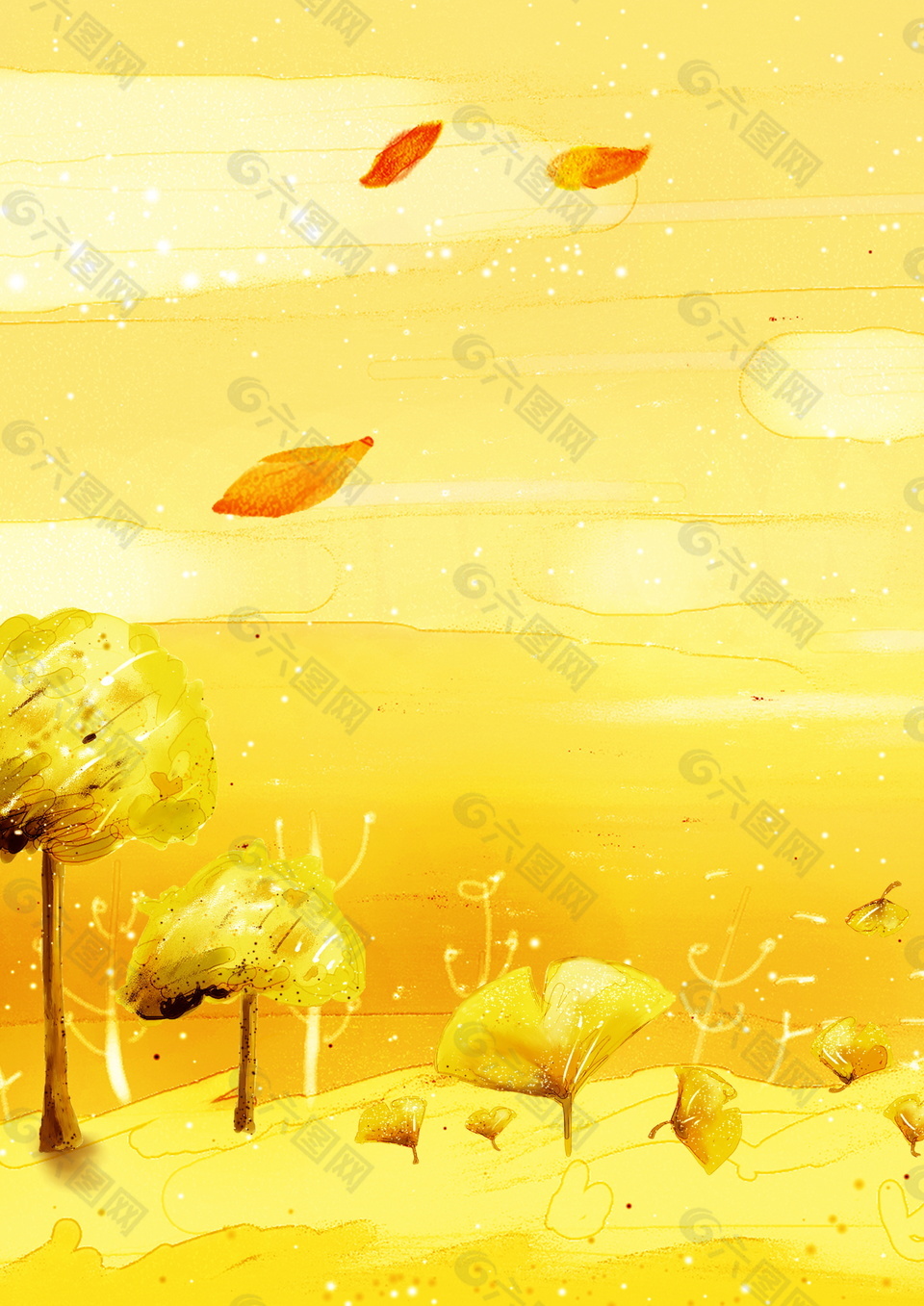 立秋节气黄色落叶背景