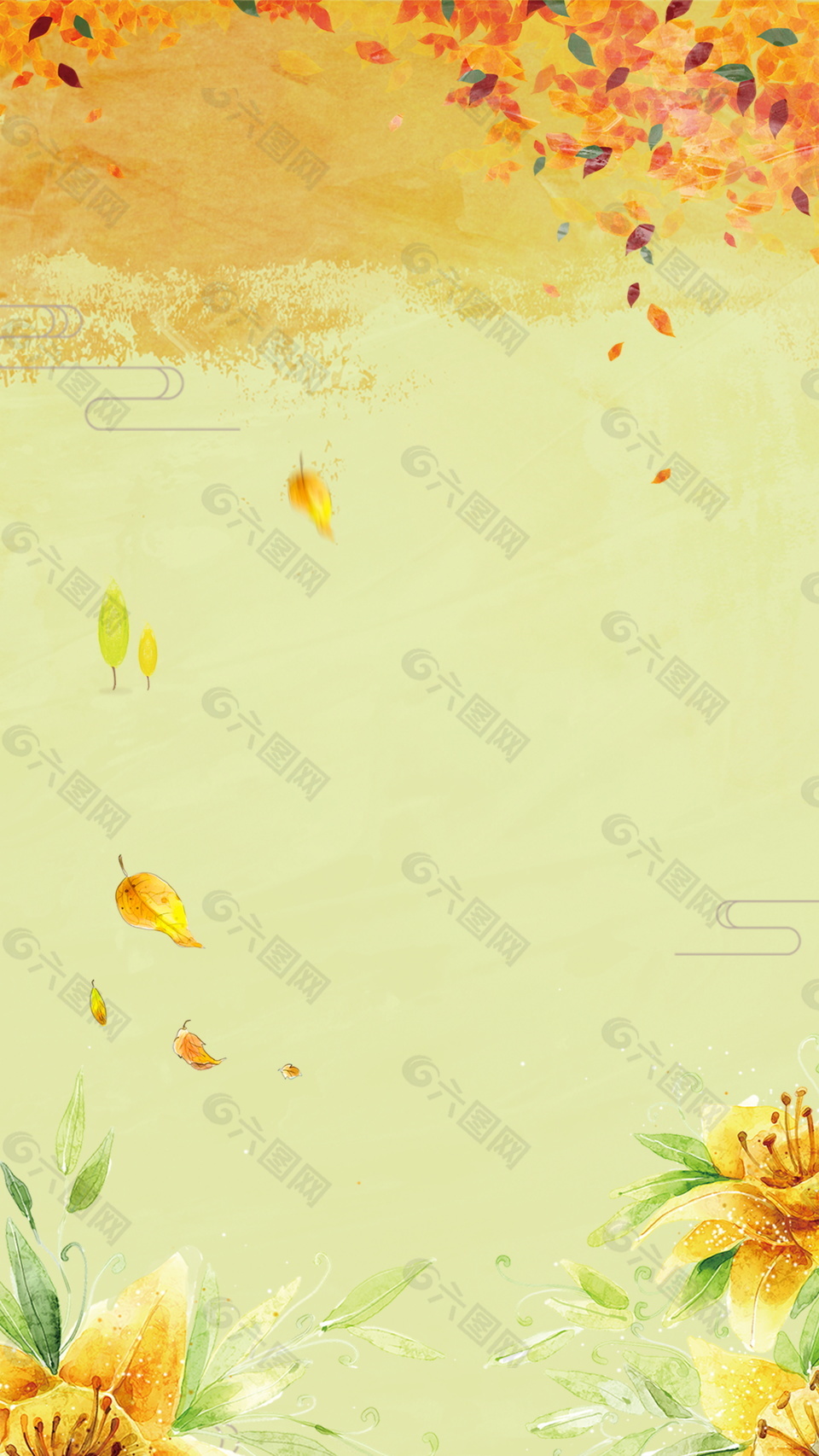 彩绘秋季落叶背景素材
