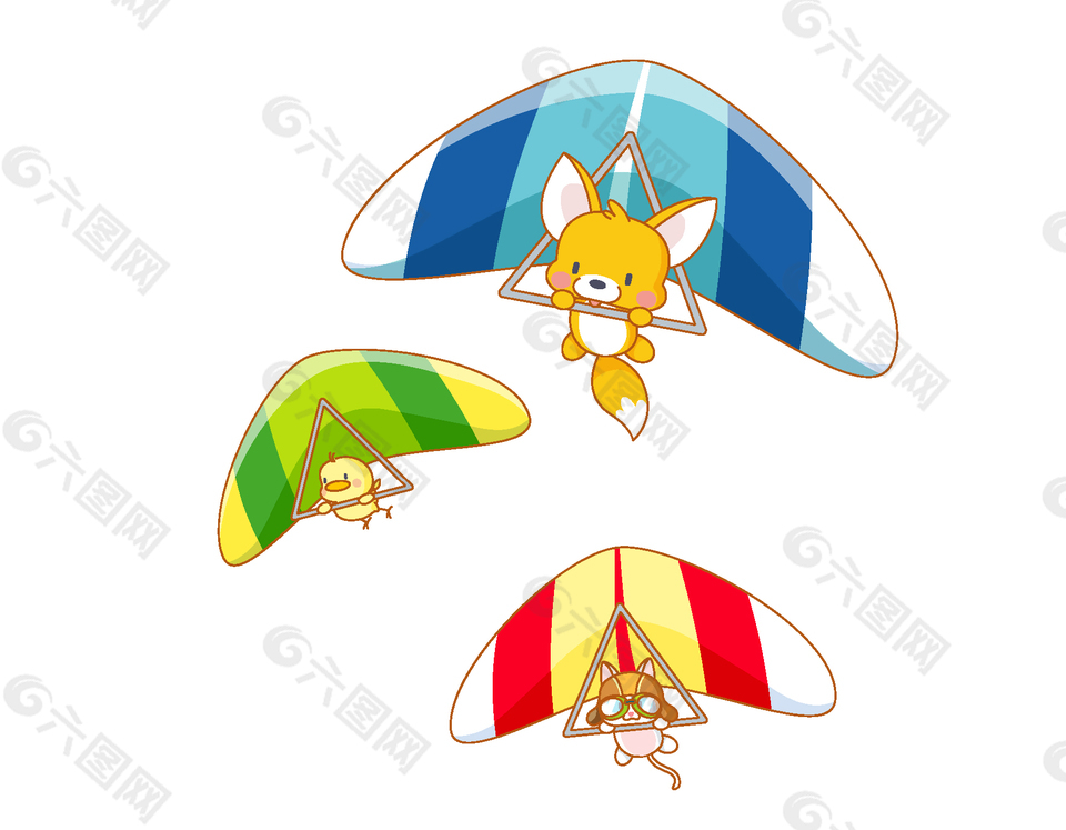 手绘小动物降落伞元素