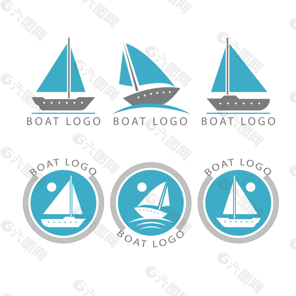 多款帆船印章符号矢量素材