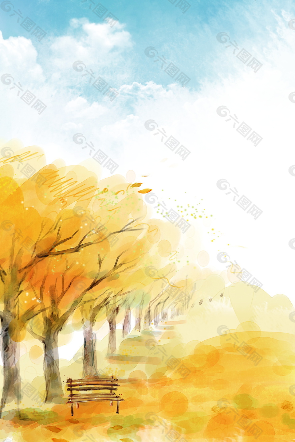 彩绘立秋节气树林背景