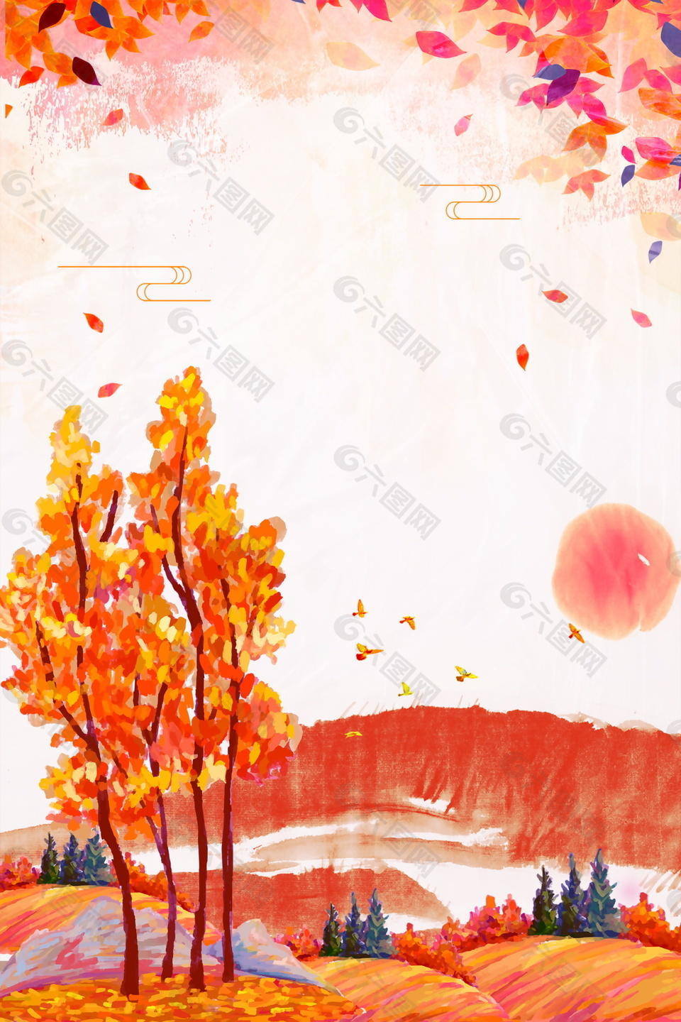 彩绘秋季红树林落叶背景