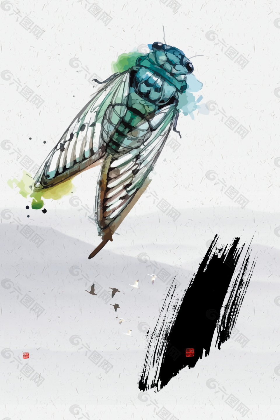 彩绘立秋蝉背景