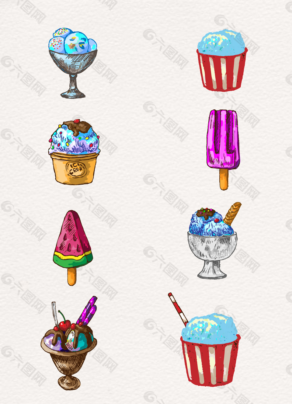 卡通手绘冰淇淋装饰图案