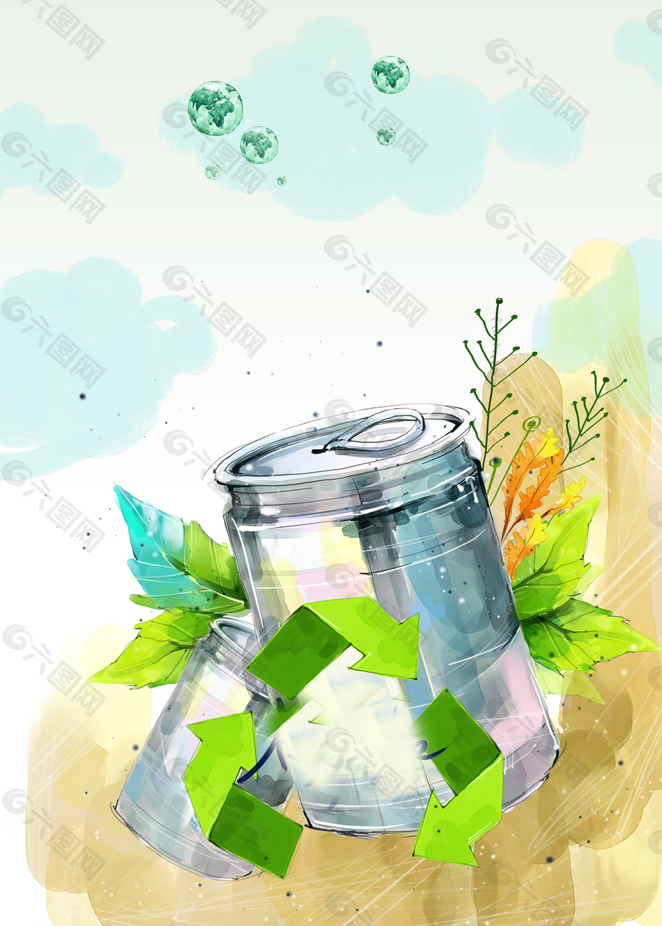 彩绘易拉罐创意保护环境背景