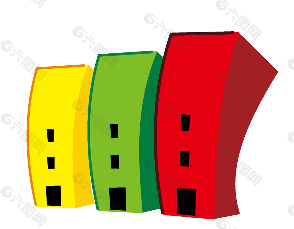 卡通彩色弯曲的房子矢量图