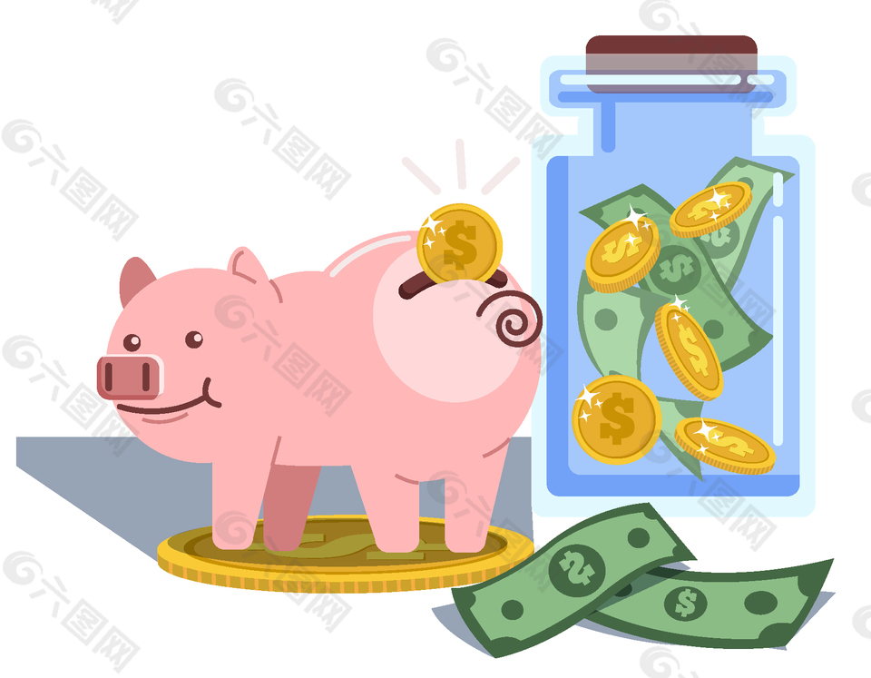 卡通小猪存钱罐矢量图