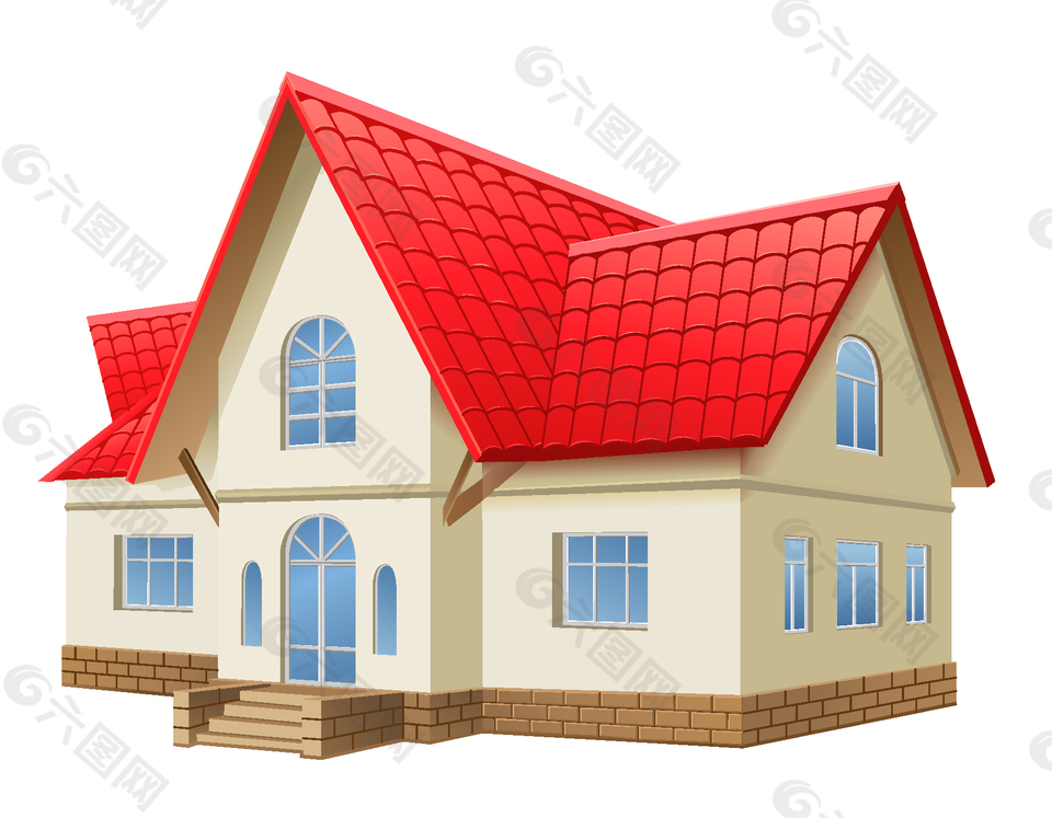 卡通红色砖瓦房子矢量元素