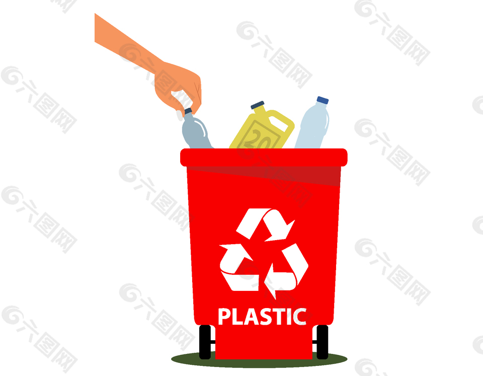 红色可回收垃圾桶矢量元素