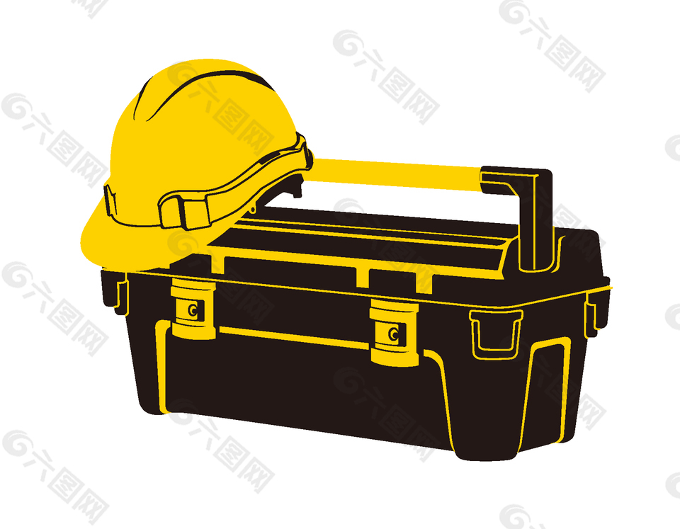手绘黄色安全帽工具箱元素