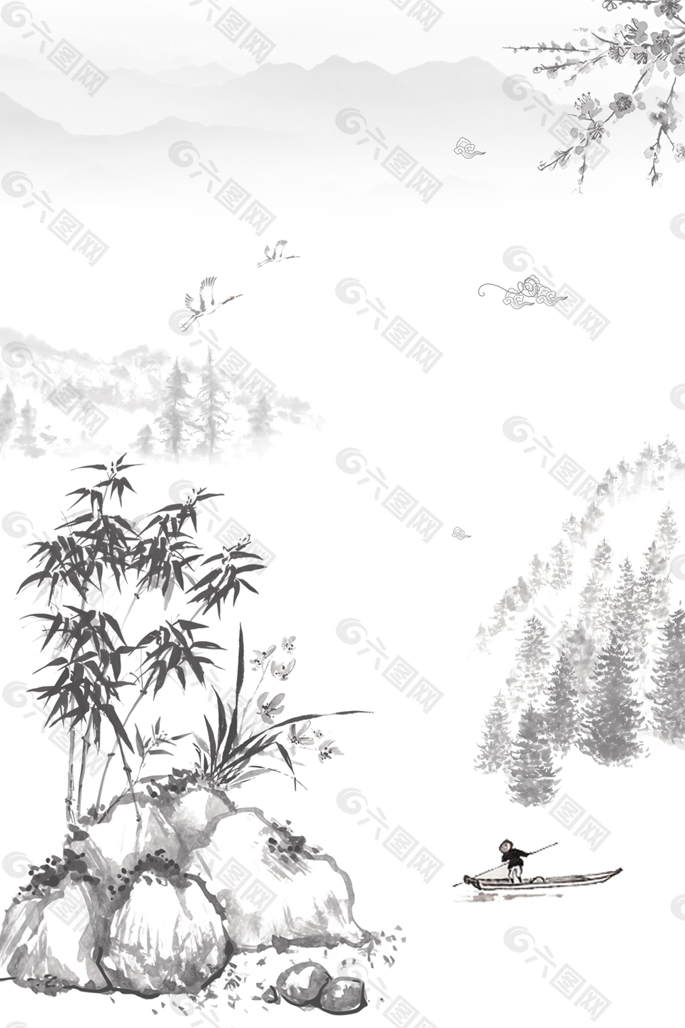 中国风山水意境装饰画背景
