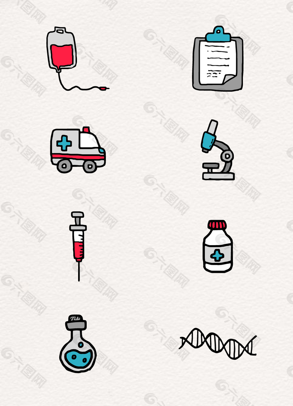 8款矢量手绘医疗用品设备图标