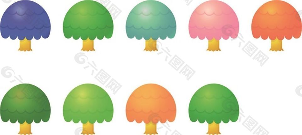 彩色简笔蘑菇树矢量素材