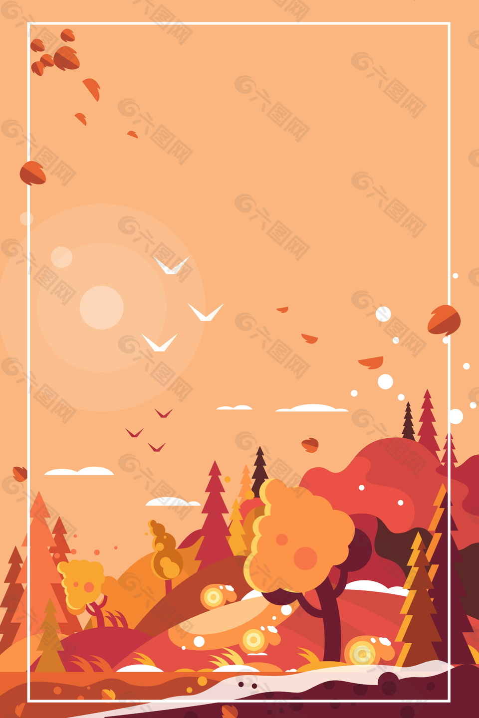 扁平化秋天树林边框背景素材
