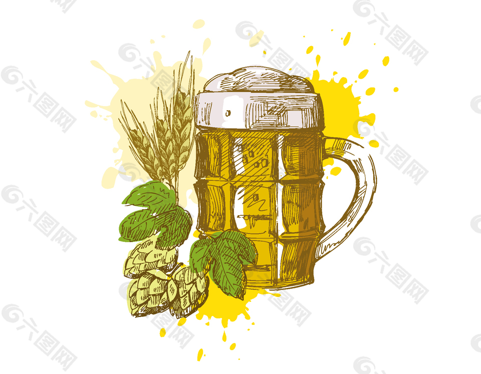 卡通手绘啤酒麦穗矢量元素