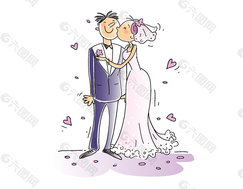 卡通手绘婚纱照矢量元素