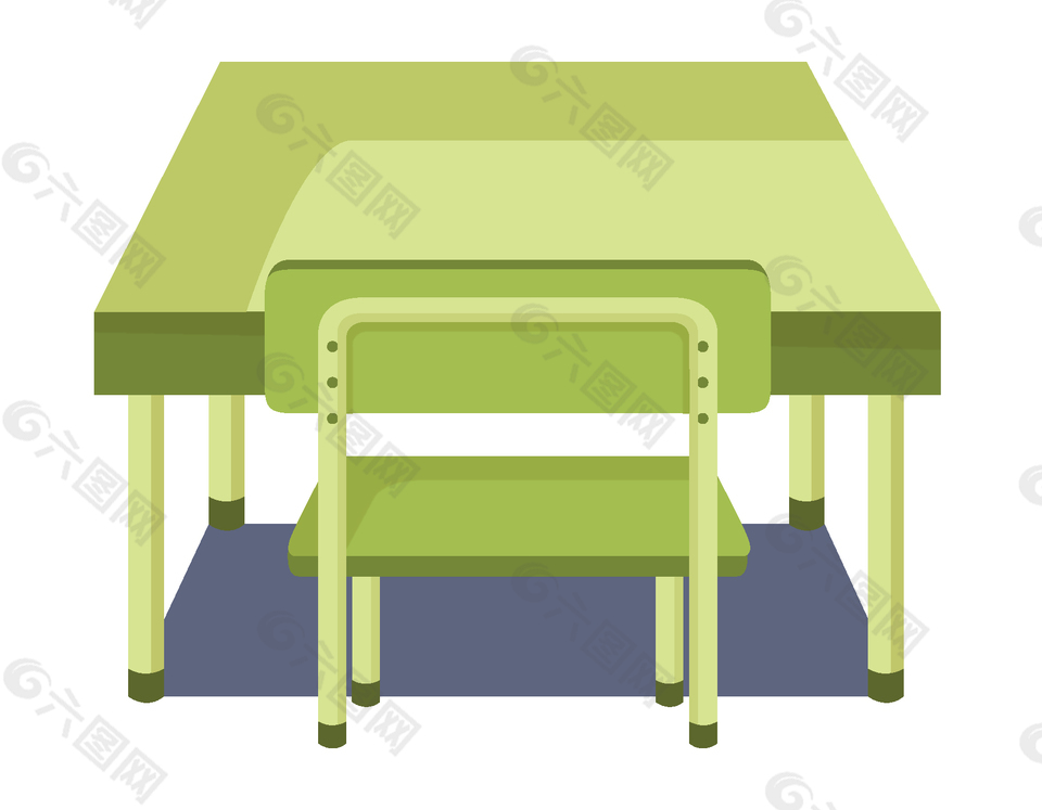 绿色儿童学习桌椅矢量元素