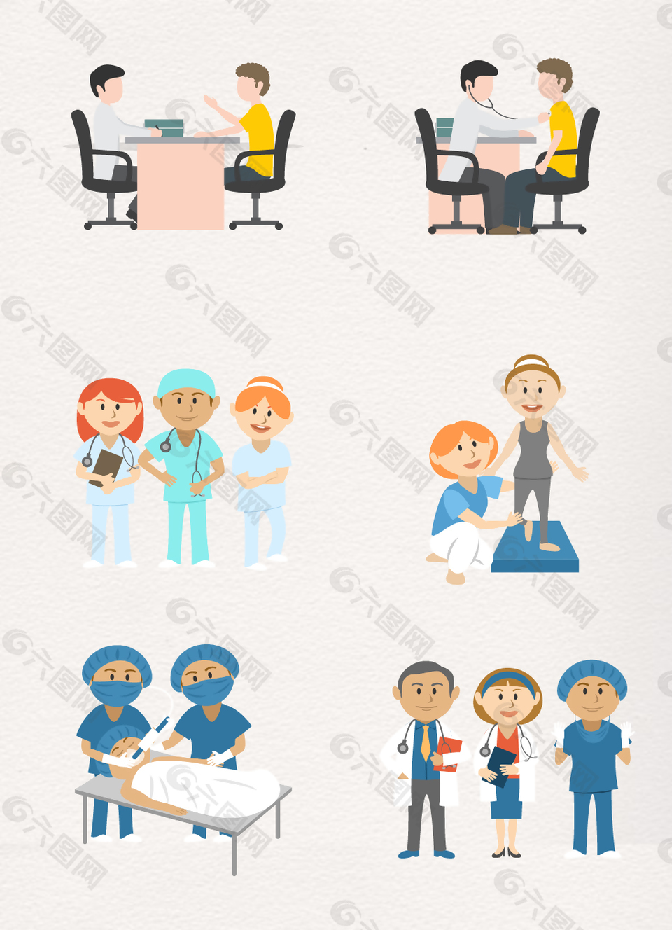 手绘可爱医生和病人矢量素材