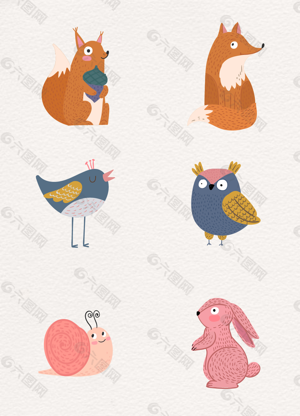 6款彩绘动物设计矢量素材