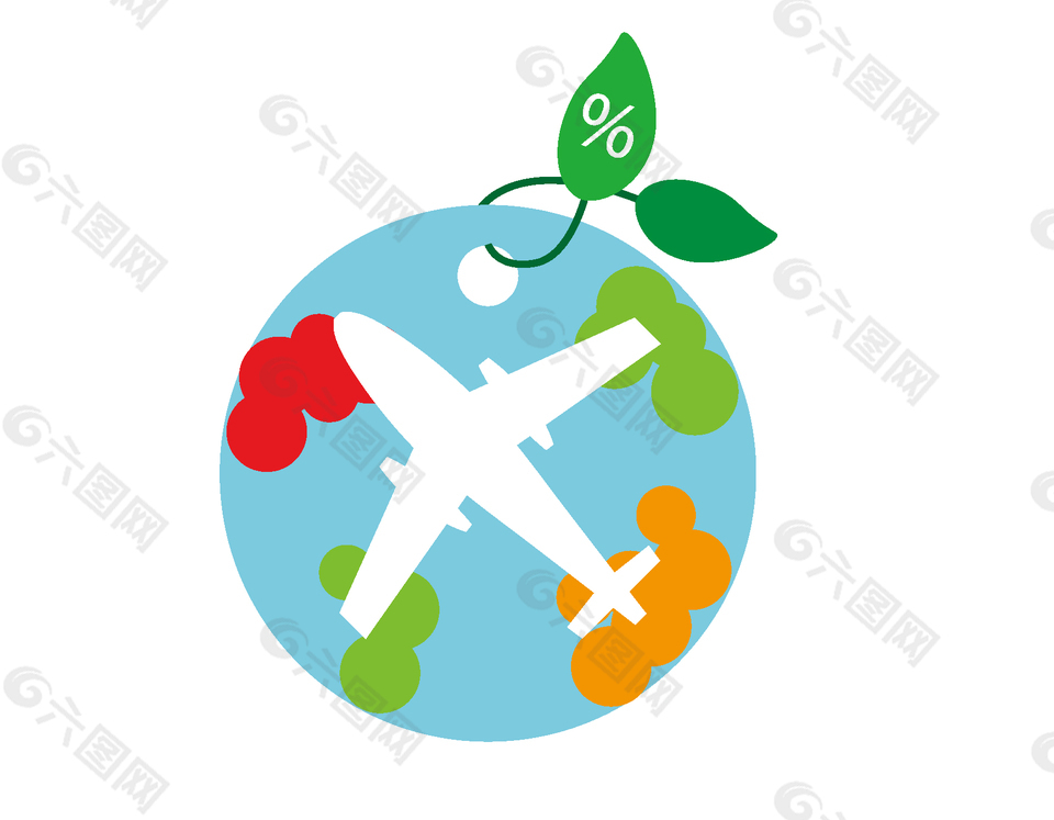绿色环保飞机吊坠圆形卡片矢量图