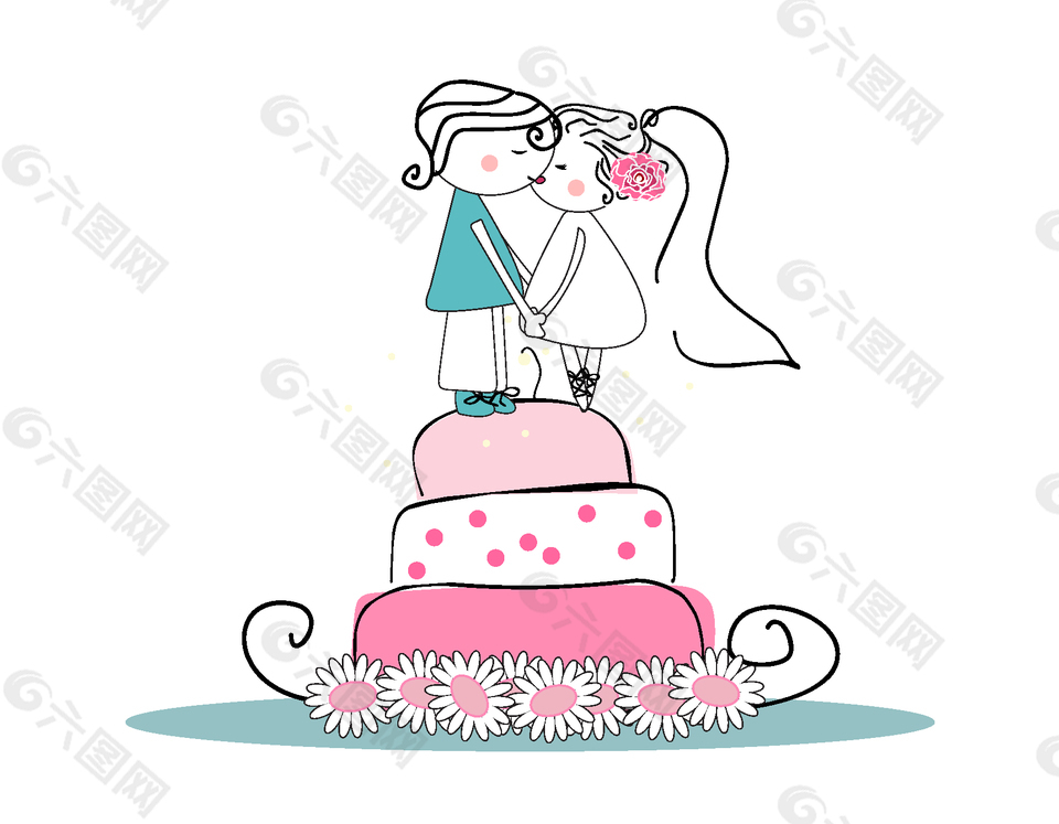 卡通手绘结婚蛋糕矢量素材