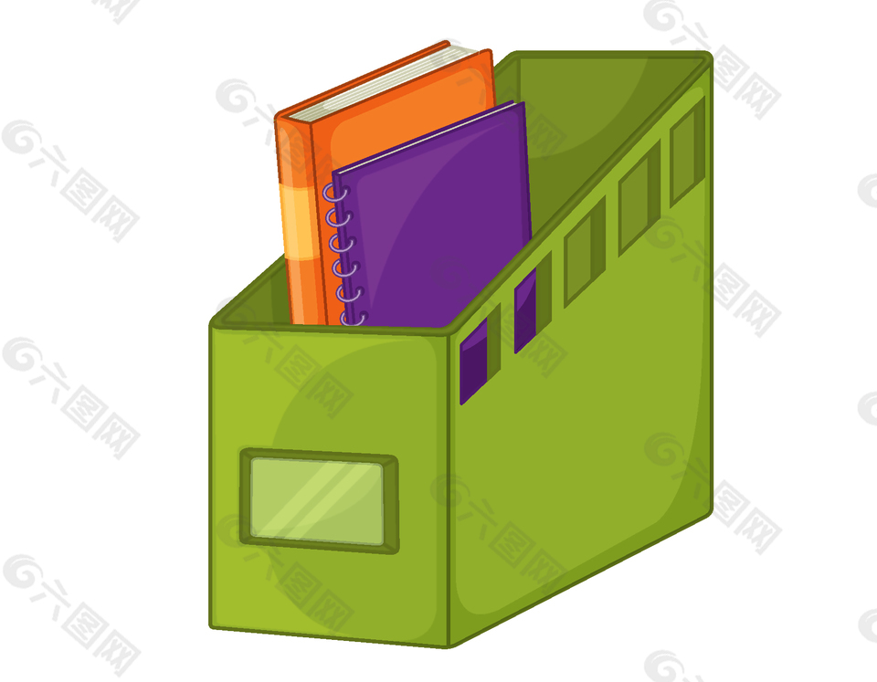 绿色文件盒里的书本矢量素材