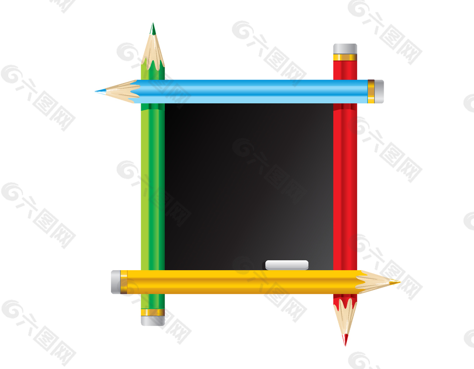 创意彩色铅笔边框黑板矢量图