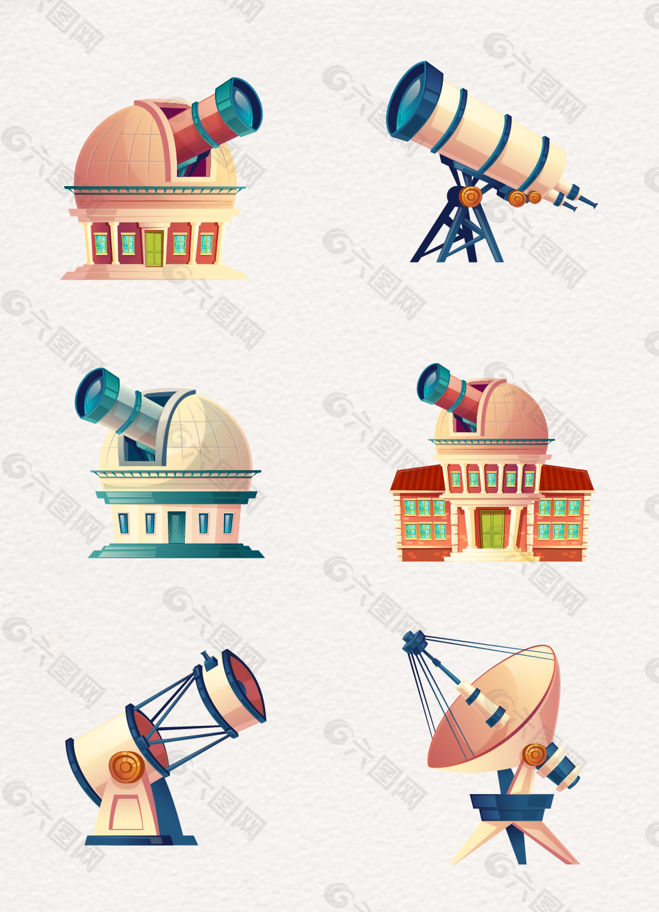 卡通手绘雷达天文望远镜矢量合集