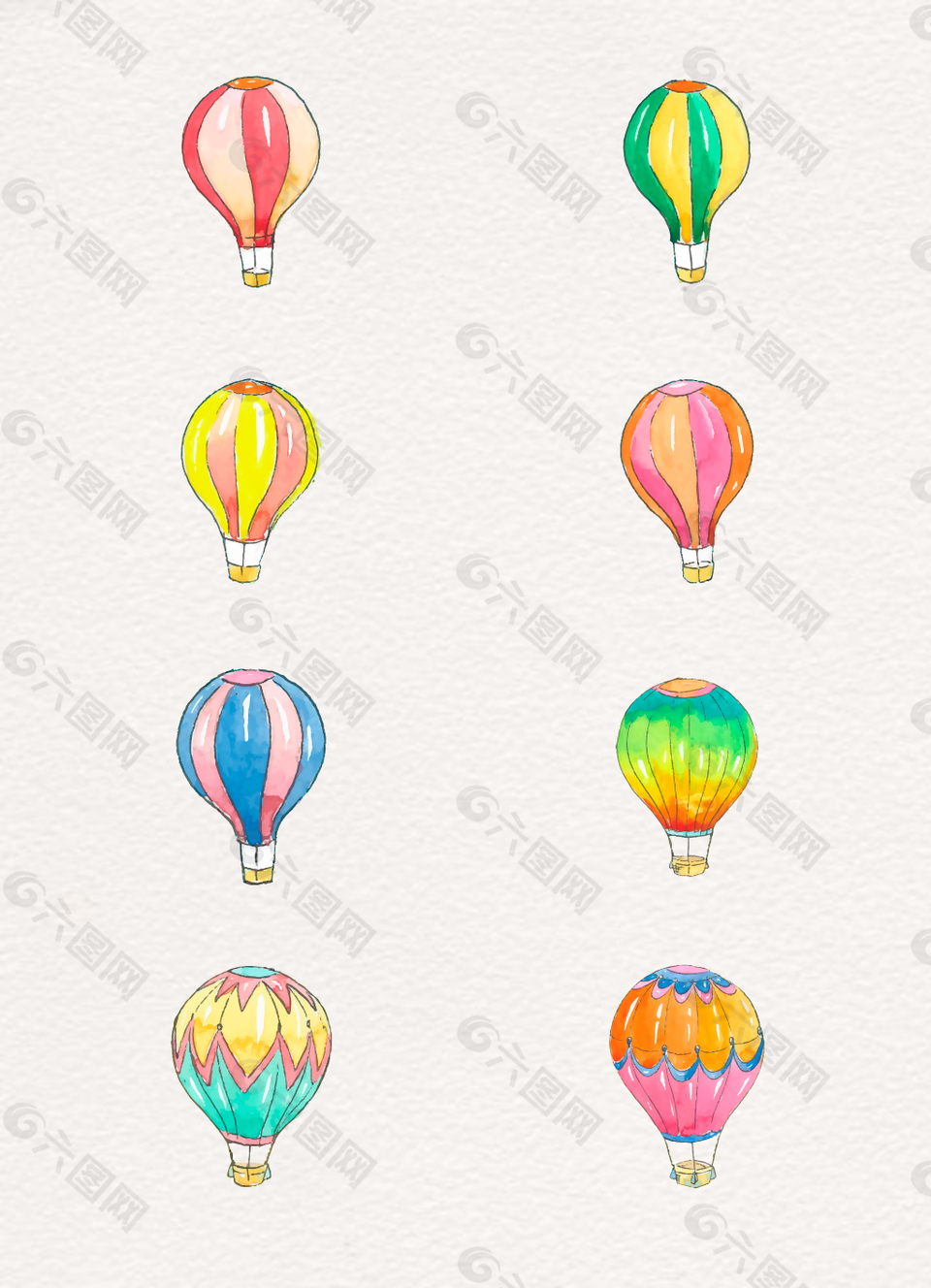 手绘旅游热气球设计元素