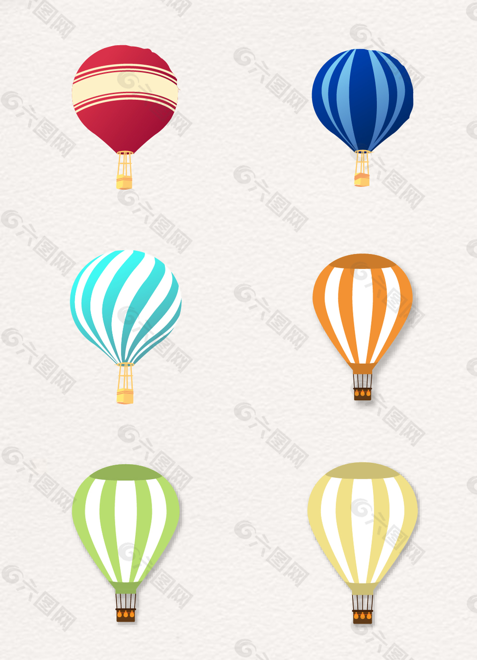 6款彩色扁平卡通热气球设计