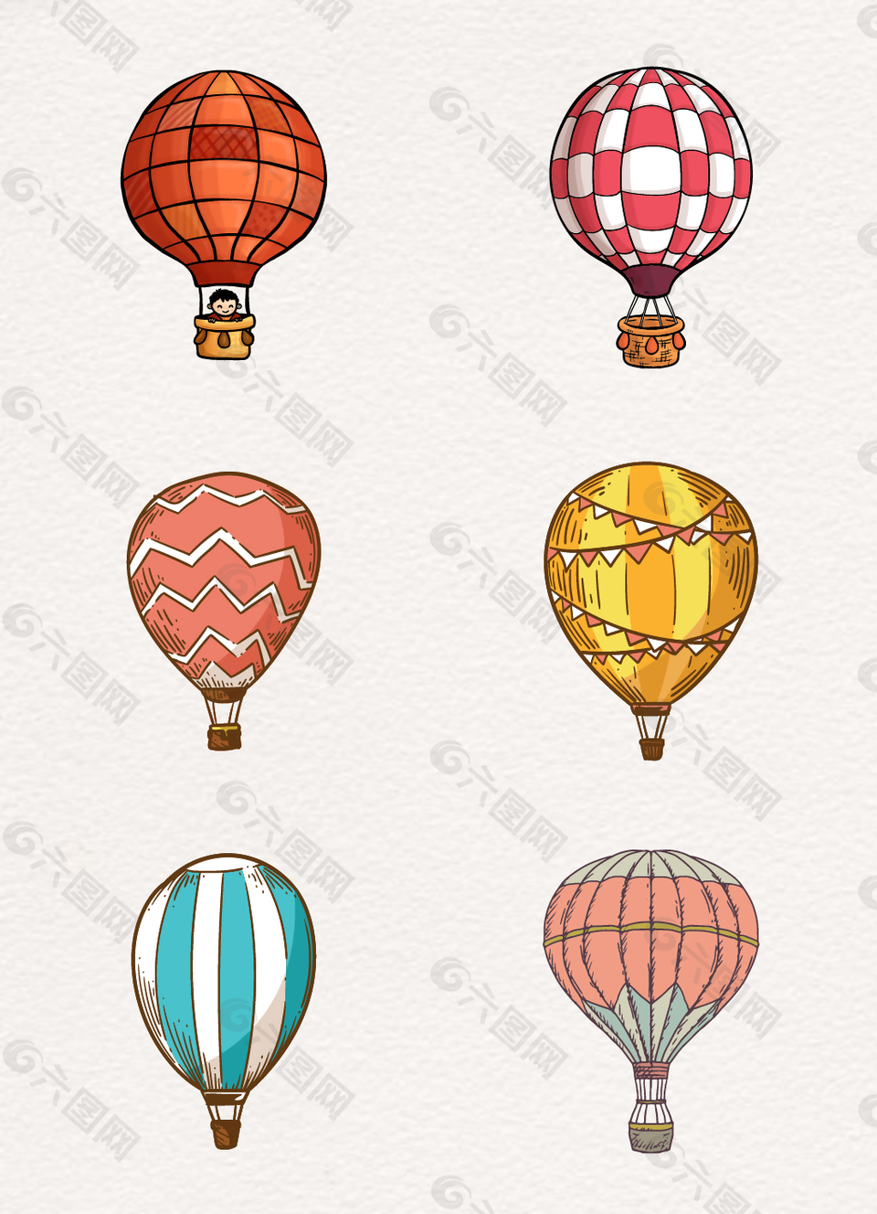 复古手绘彩色热气球元素