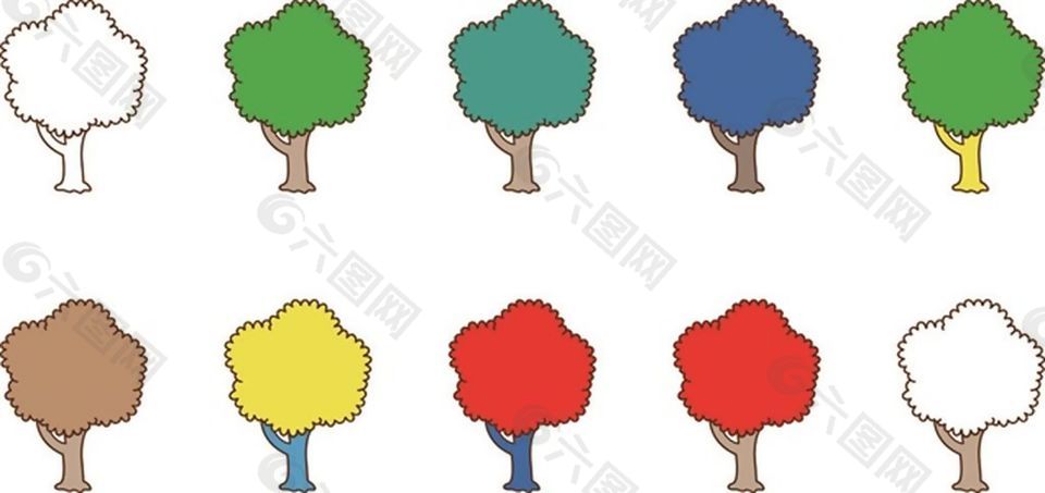 彩色花形树木矢量素材