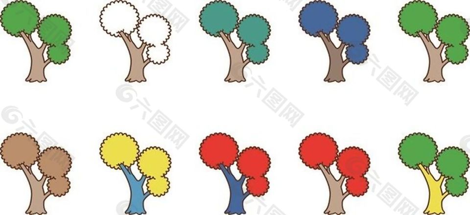 彩色圆圈拼接树木矢量素材