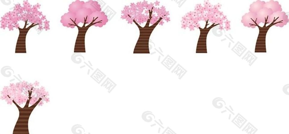 粉色渐变倾斜樱花树矢量素材