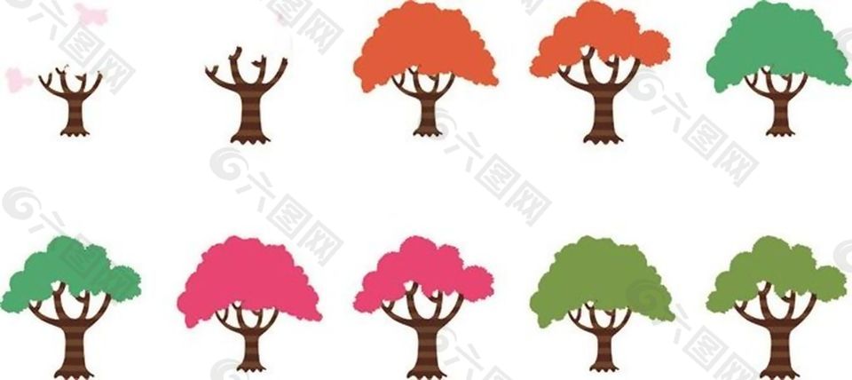 彩色各式树木矢量素材
