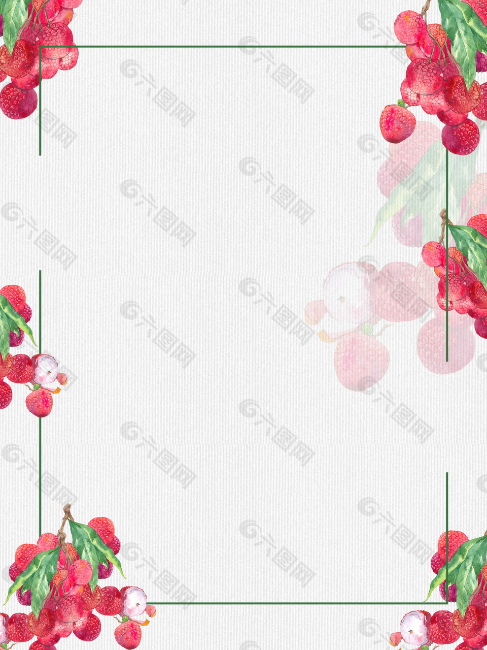 彩绘红荔枝装饰边框背景设计