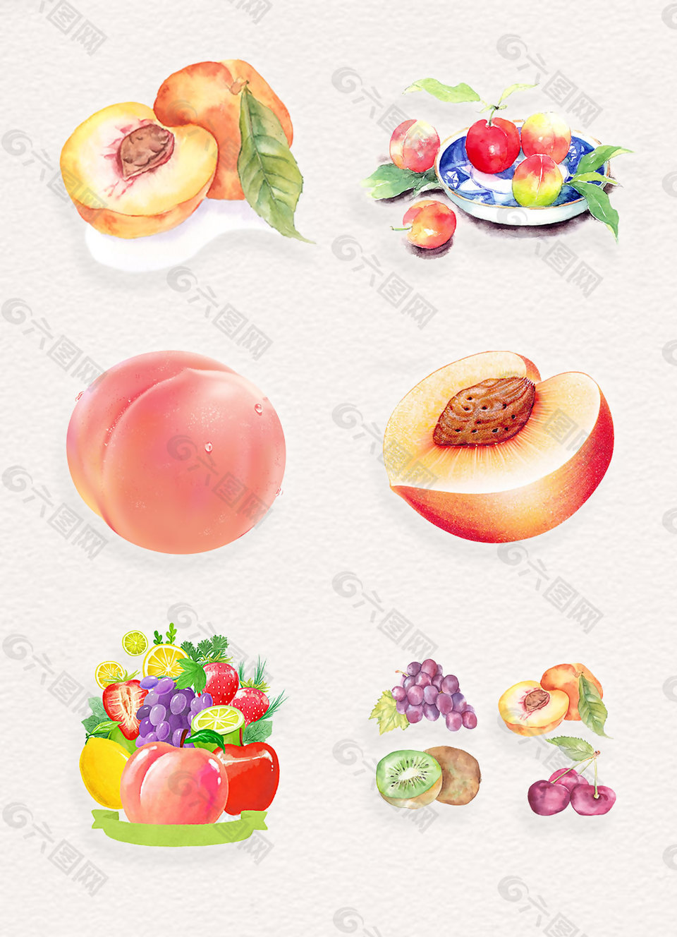 水彩手绘大桃子png水果素材