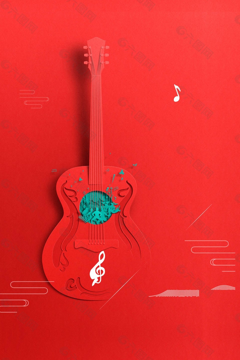 创意红色立体吉它招生海报背景