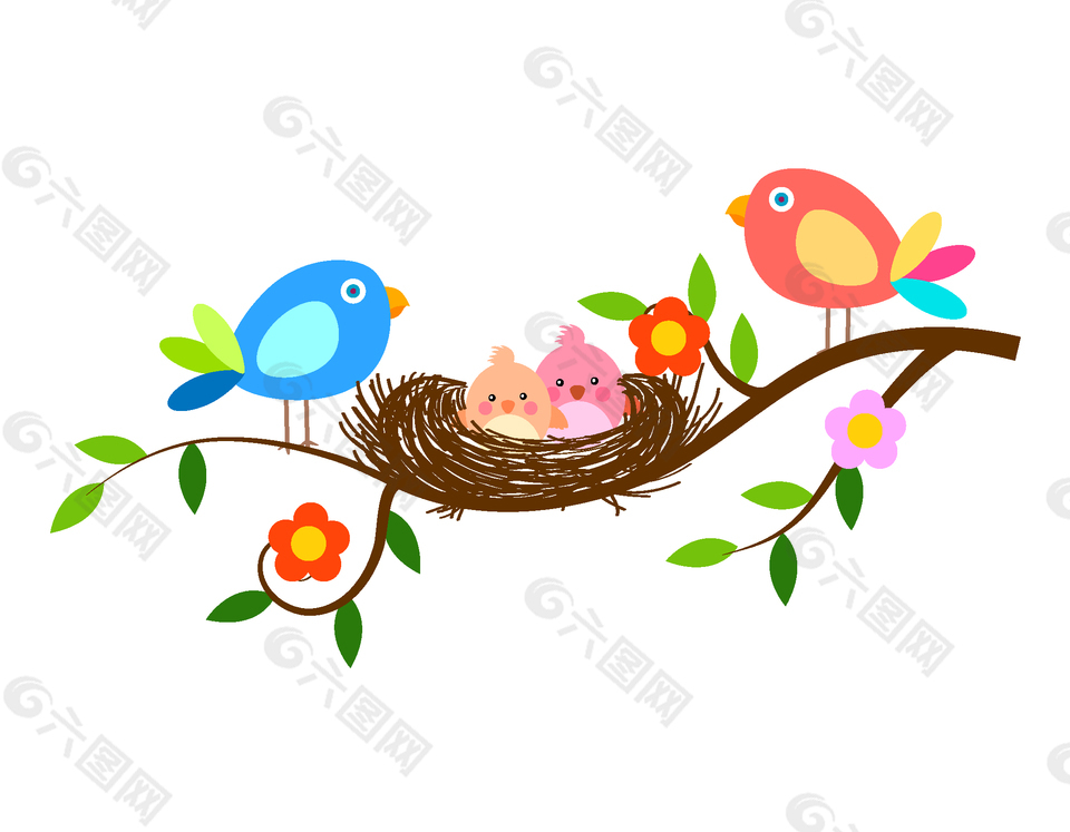 手绘小鸟鸟窝元素