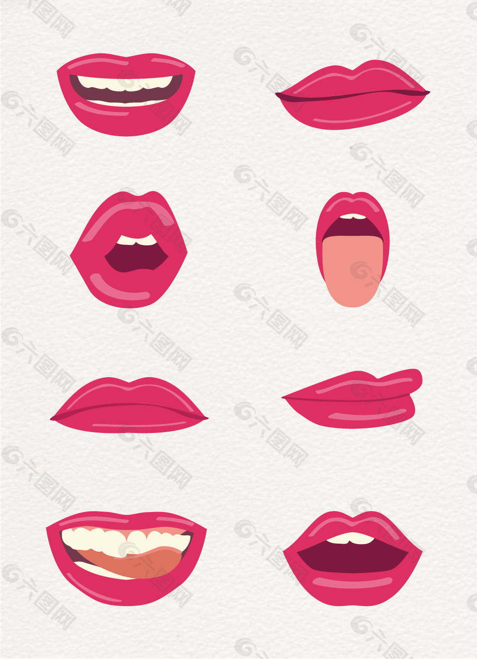 8款搞怪可爱手绘嘴巴装饰元素