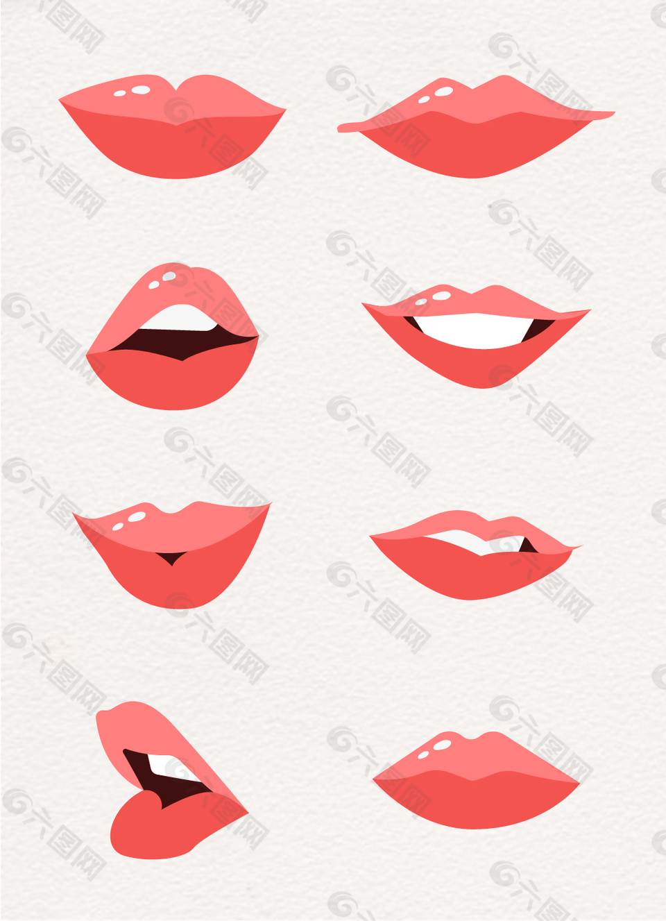 一组手绘性感女性红唇矢量素材设计元素素材免费下载 图片编号 六图网