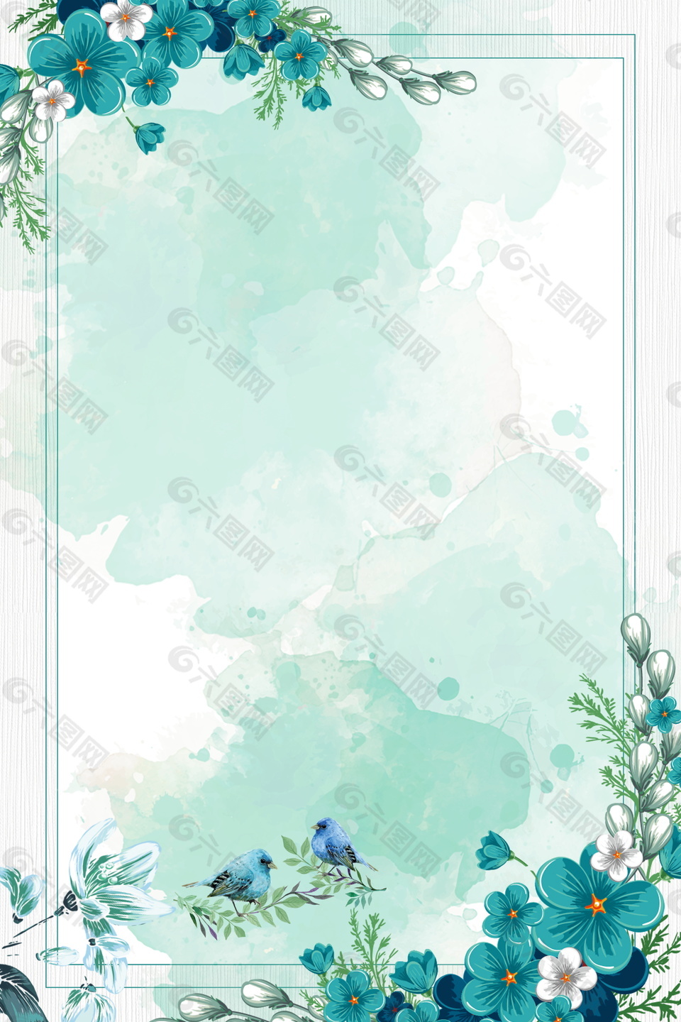 中国风水彩蓝花边框清新背景素材背景素材免费下载 图片编号 六图网