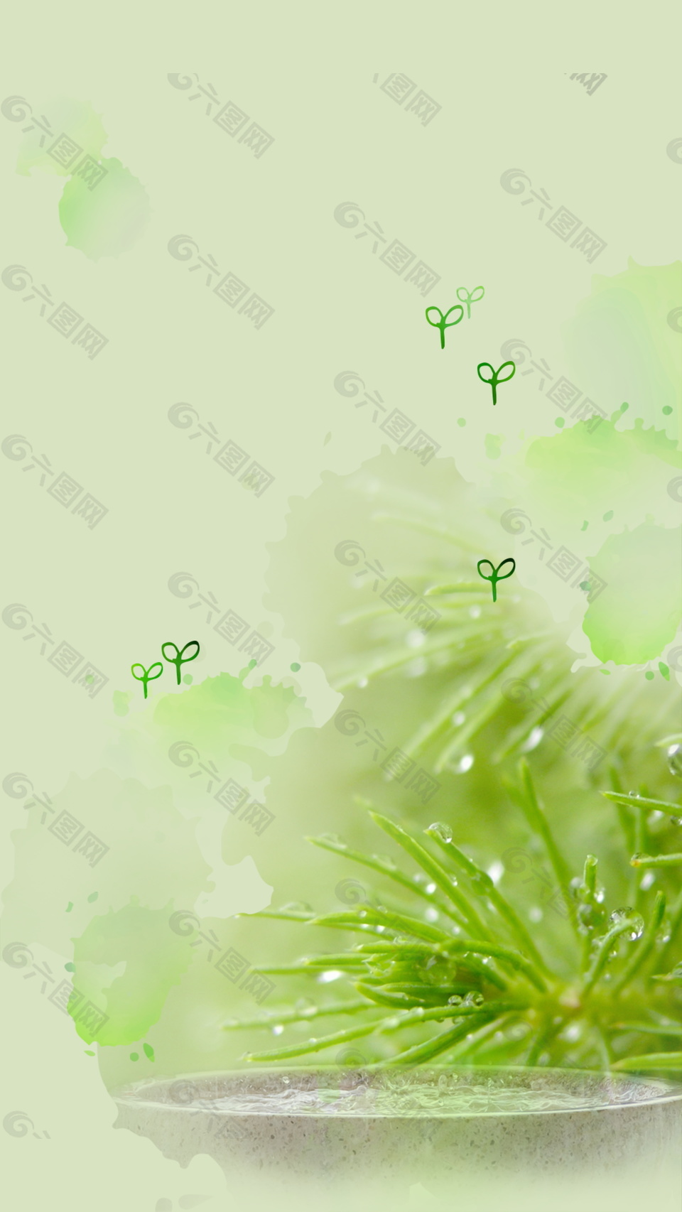 露水青叶涂鸦小草绿色背景素材
