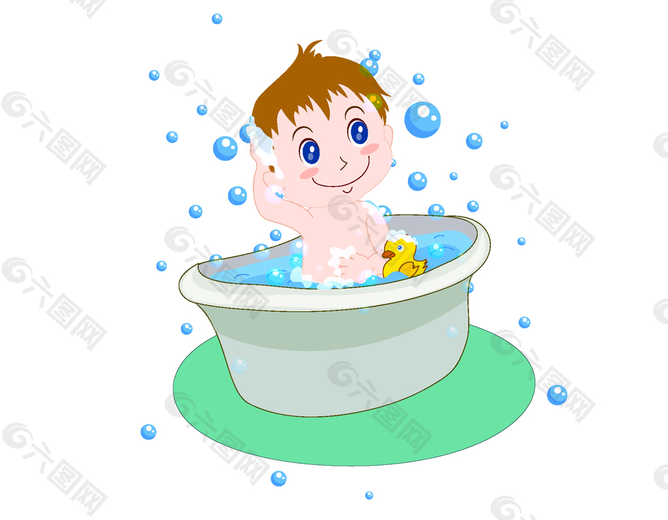 卡通孩子洗澡矢量元素