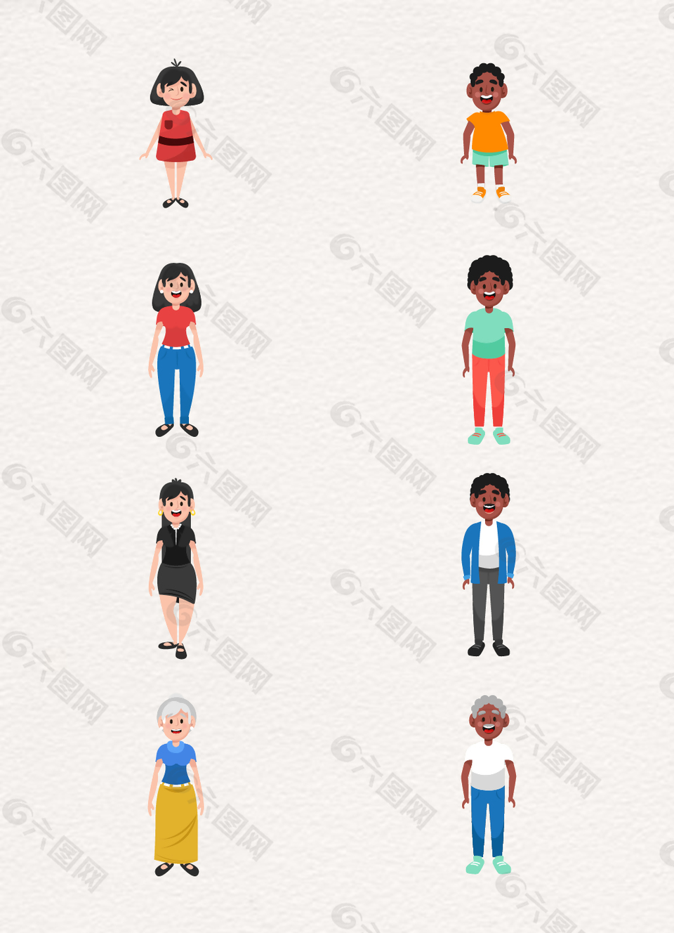 两组家庭人员矢量设计图片